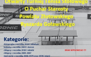 Otwarty Turniej Tenisa Stołowego O Puchar Starosty  Powiatu Złotowskiego - Ryszarda Goławs